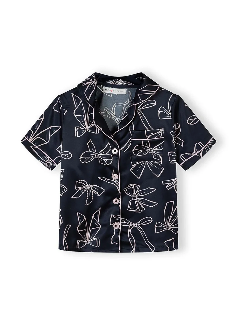 Minoti Girls satin pyjama set navy bow print
